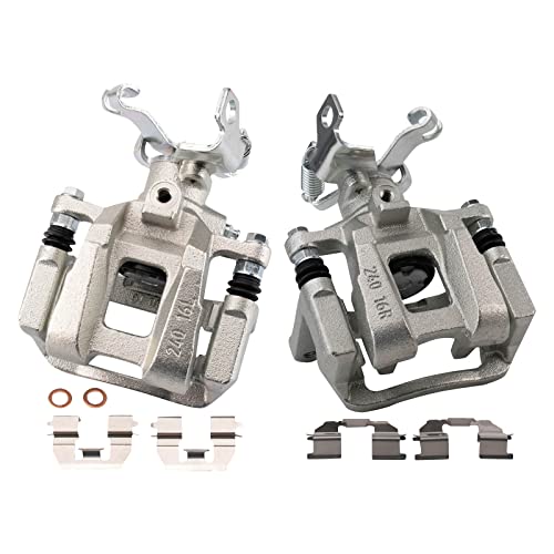 Image of TRQ Rear Driver and Passenger Side Brake Caliper Set Caliper Brackets Hardware Compatible with 16-19 Chevrolet Malibu with Manual Parking Brake