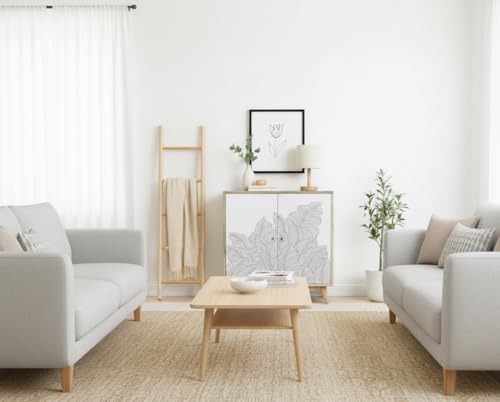 Image of Solid Wood Ranthambore Sideboard Cabinet | Solid Wood Sideboard | Sideboard Cabinet for Living Room | Finish - Natural and White