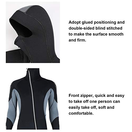 Traje de mergulho, durável, de 3 mm, de neoprene, com capuz, zíper frontal, à prova de frio, para ma