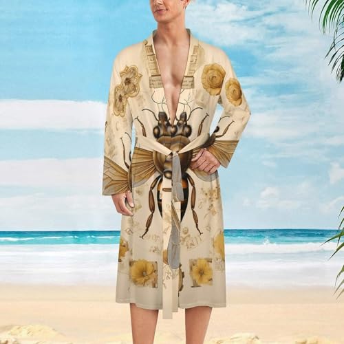 French Bee Mens Bath Robe Lightweight Soft Bathrobe Knee Length Spa Sleepwear2