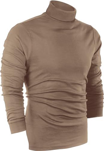 Utopia Wear Camiseta masculina de gola rolê interlock de mistura de algodão premium, Caqui, G