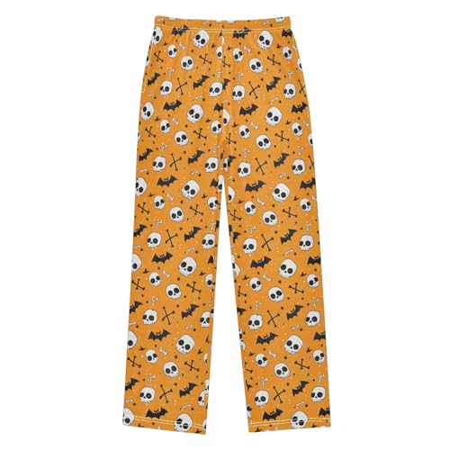 ZZKKO Orange Halloween and Skeleton Bat Boys Pants for Kids Jogger Pants with Pockets S
