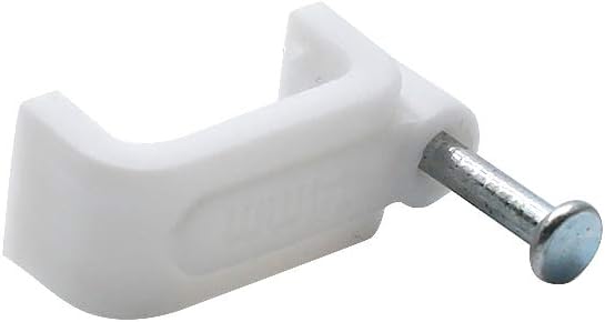 Flat Ethernet Cable Wire Clips with Nail, 14mm, White, 200pcs
