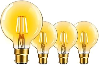 TopLeder B22 LED Bulbs Bayonet Light Bulbs 4 Pack, Dimmable Screw Bulb Edison Light Bulb, 400LM 2700K Warm White 4W (40W Incandescent Equivalent), G80 Amber Glass Old Fashioned Style Retro Bulb