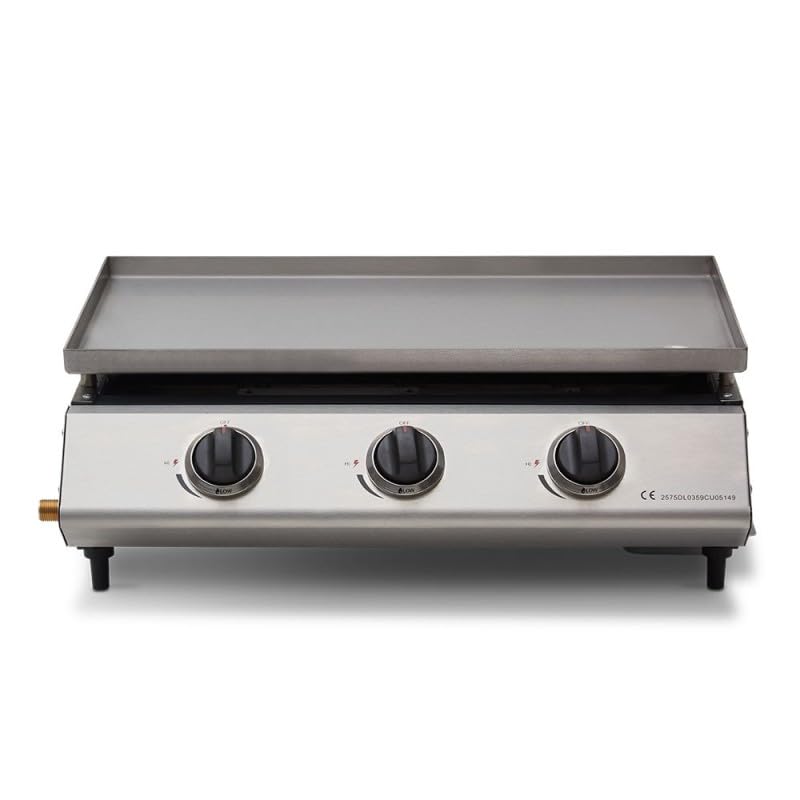COOKING BOX - Piastra a gas Cadix 3 fuochi - Superficie di cottura 62 x 37,5 cm - Piastra in acciaio inox - 3 bruciatori - Cassetto per grasso - Fino a 8 persone - 9,45 kW