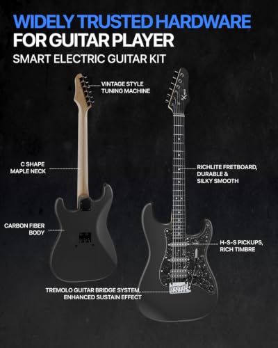 Image of ENYA XMARI Smart Beginner Electric Guitar Kit with amp, Built-in Effects | Carbon Fiber Body,USB-C Recording,Headphone Output, AMP,39 inch Complete Kit with Gig Bag,App Control,Ideal for Silent Practice