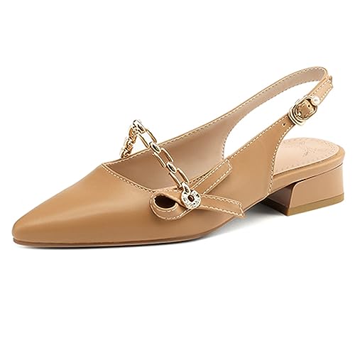 Chaussons Escarpins Mary Janes Lizoleor en Marrón à Talon Carré et Bout Pointu