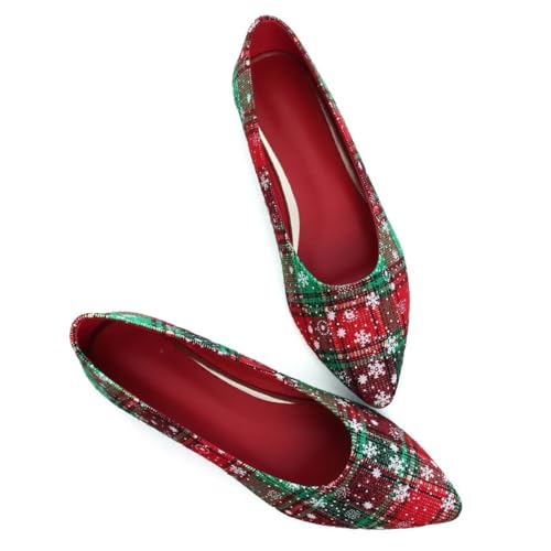 Hee grand Women's Christmas Shoes Comfortable Pointed Toe Slip on Flats Plaid Snowflake Dress Shoes for Christmas Party2