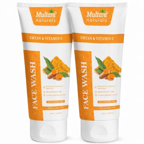 Image of Multani Naturals Ubtan & Vitamin C Face Wash 100ml (Pack of 2) | Deep Cleansing & Skin Brightening | Removes Dirt, Tan & Excess Oil | Helps Improve Glow & Even Skin Tone | Gentle Daily Face Cleanser | SLS & Paraben Free, Dermatologically Tested | For All Skin Type