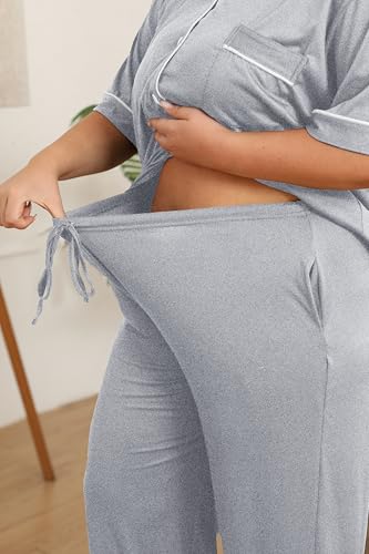 Image of Vozanet Women's Plus Size Pajamas Button Down Shirt and Pants Soft Lounge Sets Bride Nighty Bottom with Pockets 1x to 5x