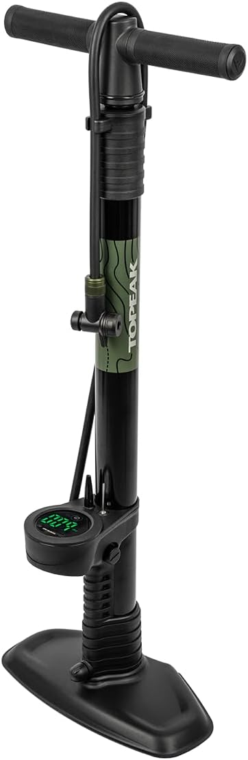 Topeak JoeBlow Mountain X Digital – High-Volume MTB Floor Pump with LED Digital Gauge, 60 PSI / 4 Bar Max, RapidHead Presta Valve, 722cc Volume per Stroke, Painted Steel Barrel, 65cm Hose (TJB-MTX-DG)