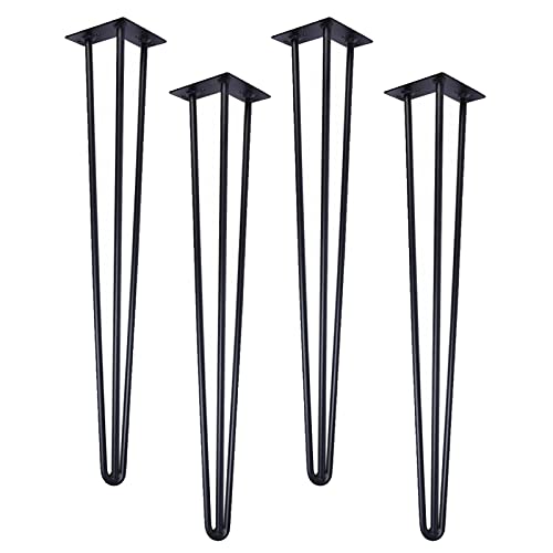 4 Piezas Patas de Muebles Three Rod Horquilla Metal Hierro Apoyo Escritorio Mesa Pies Negro,con Tornillos y Bases Protectoras Bricolaje para Mesa Café(Size:45cm/17.7in) Cover