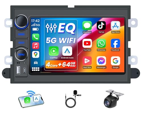 4Core+64G ROM Car Radio for Ford F150 2004-2008:7 Inch Touch Screen Stereo Bluetooth 5.0 Wireless CarPlay Android Auto FM/RDS Audio RDS FM/AM GPS 5G-WiFi SWC 1080P Backup Camera