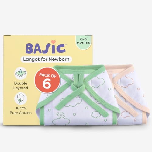 Image of SuperBottoms BASIC 100% Pure Cotton Langot for New Born 0-3 Months - Baby Gift Set for New Born - Pack of 6 - Fits Up To 5KG