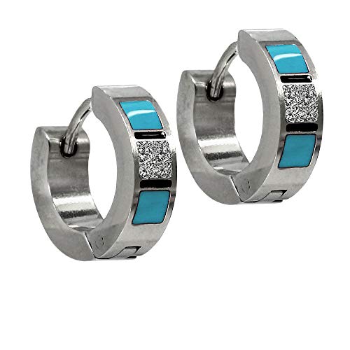 Preisvergleich Produktbild 1 Paar Creolen Edelstahlcreolen Edelstahl Klappcreolen Ohrringe Ohr Ohrschmuck Damen Herren Glitzer Rot Schwarz Blau, Modell:hellblau