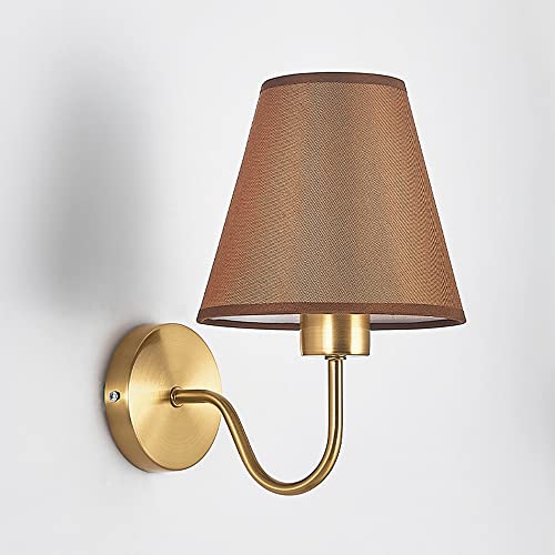 Applique murale de chevet moderne en tissu marron avec bras flexible doré pour lire