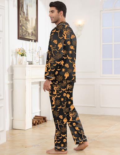 Image of Veseacky Mens Silk Satin Pajamas Set Short Sleeve Sleepwear Button-Down Pjs Sets Two-Pieces Loungewear with Pockets S-XXL
