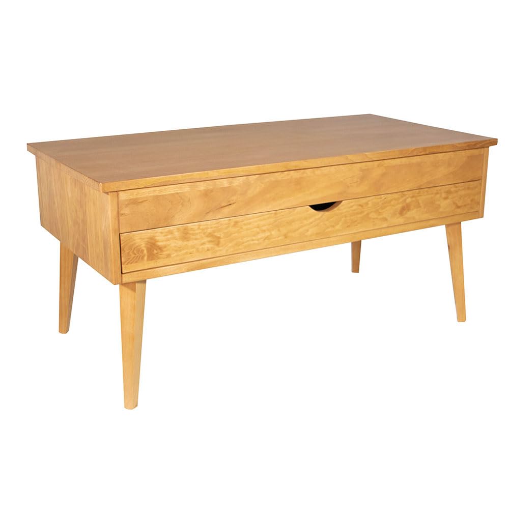 LoMasCasa - Mesa de Salon de Centro Colección Sonka Elevable con Cajón Deslizante de Madera Natural Maciza Disponible en Color Madera de Cerezo con Pata Conica - 100x50x48 cm