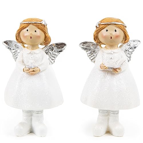 Logbuch-Verlag 2 personaggi angeli custodi regalo Natale bianco argento 11,5 cm decorazione da tavolo comunione