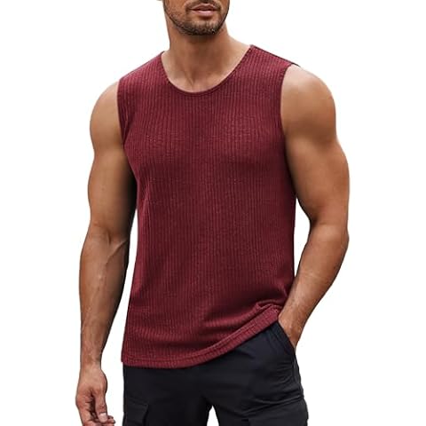 COOFANDY Men's Wine Red Sleeveless Top Cover
