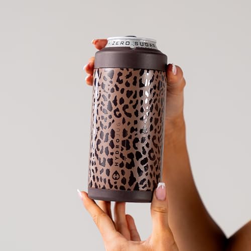 Image of HydroJug Tall Can Cooler 16 oz, Stainless Steel Can Holder, Brown Leopard