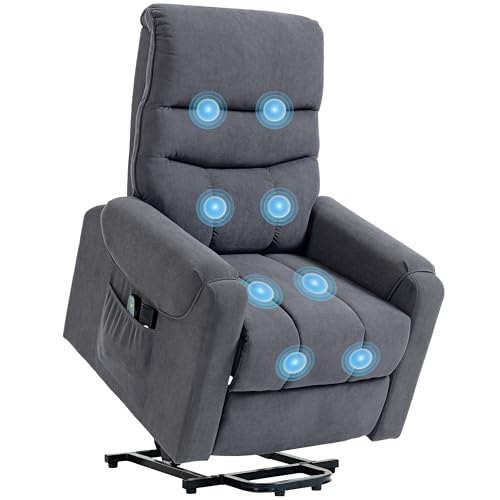 HOMCOM Sillón Relax Reclinable Eléctrico Levanta Personas, Sillón Elevador con 8 Puntos de Masaje, 2 Controles Remotos, Reposapiés, Tapizado en Pana, Acolchado Grueso, Bolsillo Lateral, Gris
