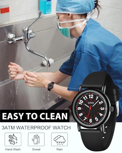 Image of CIVO Nurse Watches for Women Men: Analog Waterproof Watch with Second Hand Easy-Read Dial - Gifts for Nurses Doctors Medical Student