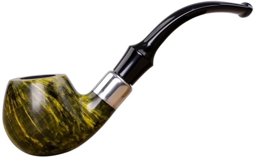 Heysong Handmade Wooden Pipe Briar Smooth Pipe fit 9mm Filters with Bent Stem HSAA0452 (Yellow)