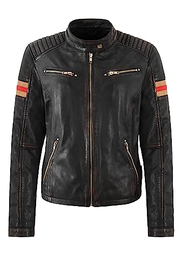 Veste en cuir de motard vintage noire femme blouson moto ajusté 4185
