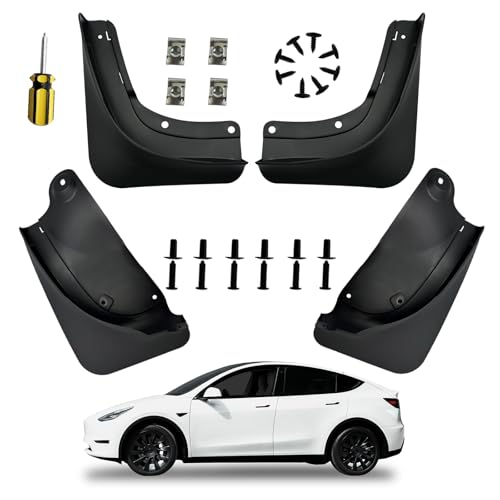 Image of Mud Flaps Compatible with Tesla Model Y 2020-2024 No Drilling No Tape All Weather Mudguards Splash Guards with Install Kit for Model Y Exterior Accessories Set of 4