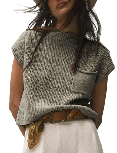 Image of Himosyber Women's Solid Sleeveless Vest Mock Neck Cap Sleeve Knitwear Sweater Tops
