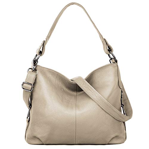 Image of YALUXE Women's Real Leather Shoulder Bags Hobo Handbag Purse Crossbody Bag | Soft Genuine Leather, Convertible, Cross-body Bag, Multiple Pockets, Large Capacity, Medium Size
