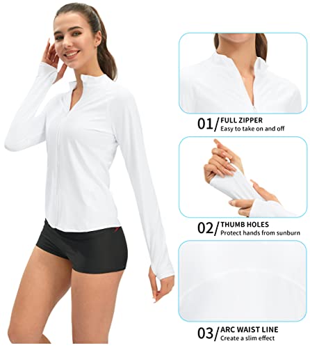 Rash Guard For Women - Long Sleeve Rashguard For Women Swim Shirt Uv Upf 50 Sun Protection Zip Up Swimming Shirts (White S) #TOP2