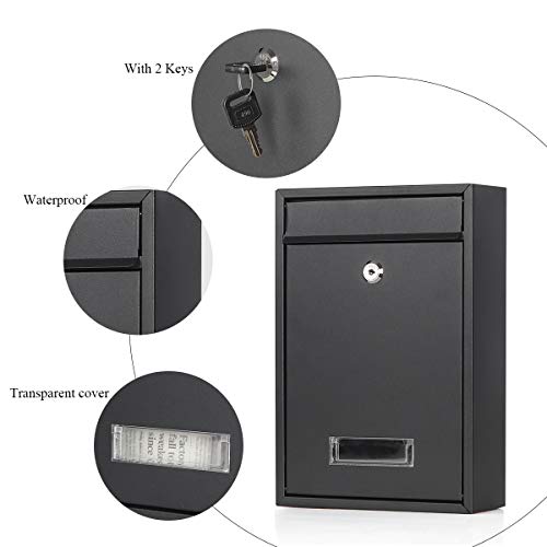 Image of Jssmst Locking Mailboxes Wall Mounted Vertical Key Lock Drop Mail Box Medium Capacity Galvanized Steel Cover Rust-Proof Metal Post Box, 12.6 x 8.6 x 3.4 Inch, Black Matt, SM-0601LM