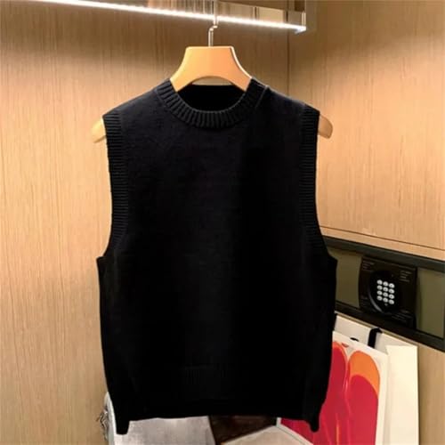 Men's Sleeveless Knit Sweater Vest - Male Crewneck Solid Color Waistcoat With Plain Round Collar4
