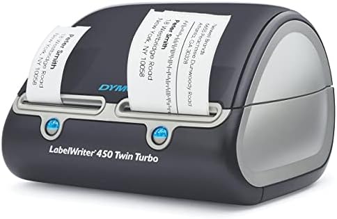 DYMO LabelWriter 450 Twin Turbo Direct Thermal Label Printer – USB Connectivity – Print up to 71 Labels Per Minute, 300 x 600 dpi, 2.20″ Maximum Print Width Monochrome Barcode Label Maker