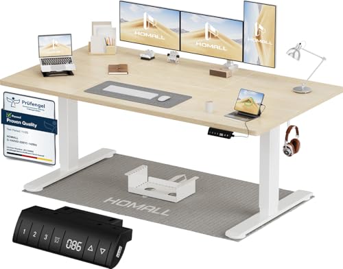 Homall 160x80 Cm Escritorio Elevable Regulable En Altura Escritorio De Pie Con Tablero De Cuatro Partes, Mesa Ordenador Con Función De Memoria