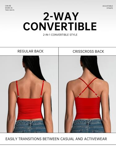 Image of 2 Pack Womens Cami Tank Scoop Neck Spaghetti Strap Tank Tops Basic Tight Camisole Shirts