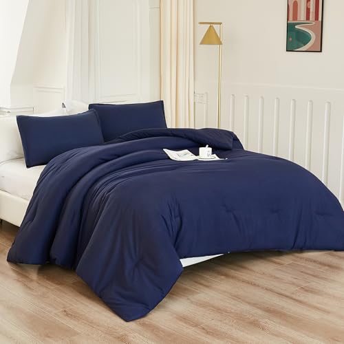 image for Litanika Navy Blue Comforters Oversized King Size, 3 Pieces Lightweigh