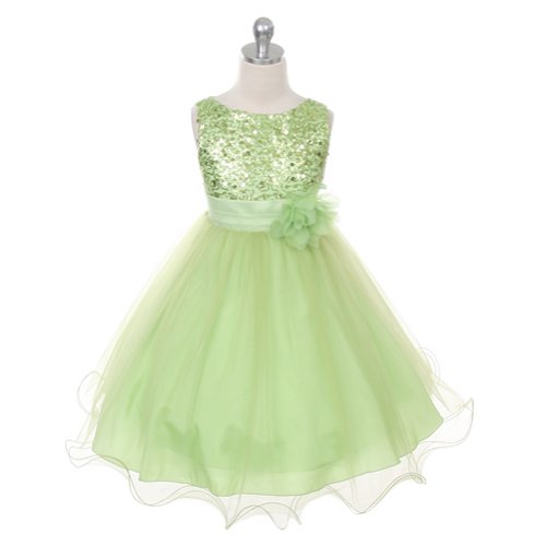 Kid's Dream Baby Girls Lime Green Sequin Double Mesh Flower Dress 18M2