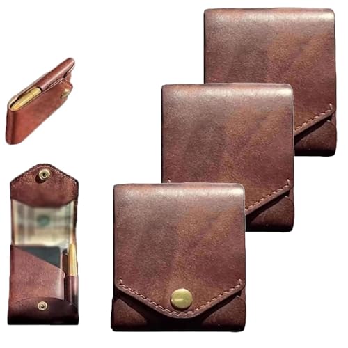 Vintage Handmade Leather Wallet, Multifunctional Handmade Mens Wallets Leather, Slim Minimalist Men's Wallets Built-In Pen Slot (3, Without pen)