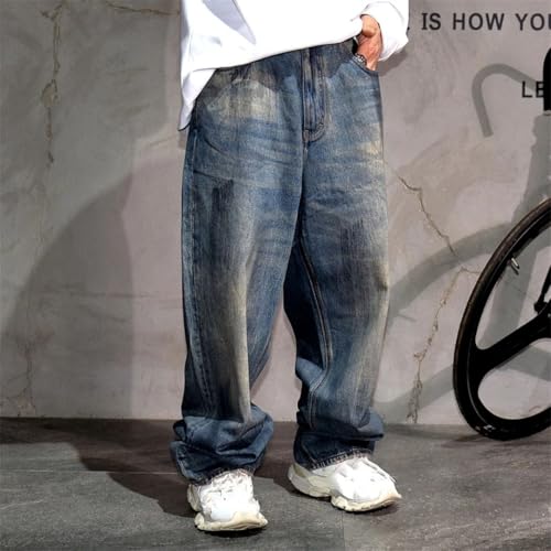 Men’S Chic Slim Fit Straight Denim Cargo Full Length Jeans Button Fly Midweight Distressed Casual Skateboard Trousers3