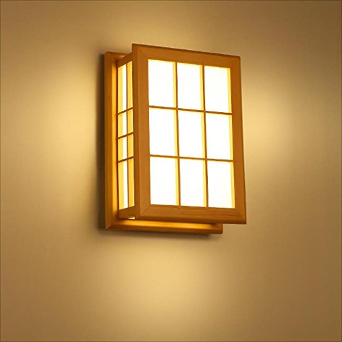Style Japonais Applique Murale en Bois Massif - Lampe de Chevet pour Chambre et Hôtel - Boîte...
