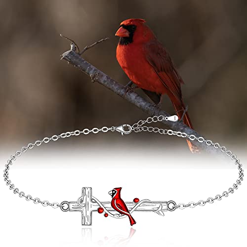 Cross Red Cardinal Bracelet for Women Memorial Cardinal Appear When Angels Are Near Cardinal Bracelets Cute Bird Sympathy Jewelry Gifts for Loss of Loved One4