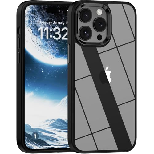 saputu for iPhone 12 Pro Max case,Crystal Clear Hard PC Back +Soft TPU Frame Shockproof Military-Drop Protection,Classic Hybrid Case for iPhone 12 Pro Max-6.7"，Black