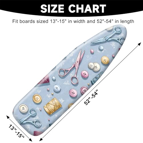 Image of Quick Install Ironing Board Cover 15 inch x 54 inch Ironing Board Cover with Nose Strap Pocket and Elastic Sides Anti-Slip and Heat-Resistant Stylish Home Ironing Board
