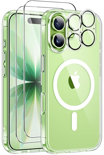 ivencase Funda Magnética para iPhone 17 Compatible con MagSafe con 2 Protector Pantalla y 2 Protector Kamera, [No Amarillo] Carcasa Anti-Arañazos Anti-Choques Caso, Transparencia