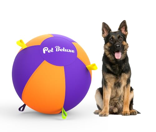 Pet Deluxe Upgrade Herding Ball for Dogs, Herding Ball for Australian Shepherd Collie,Border Collies,Cattle &Medium to Large Breeds,Fast-Inflating Pump,Durable & Waterproof Cover (Purple, 18 in)