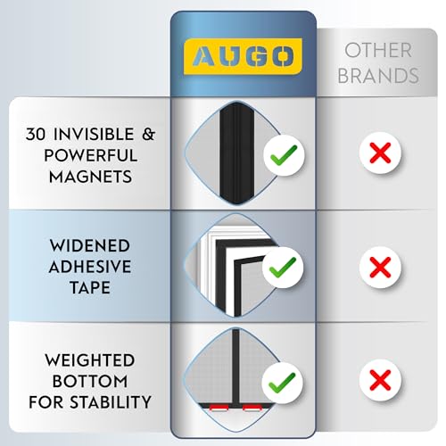 Image of AUGO Garage Door Screen Magnetic Closure - Garage Screen Doors for 2 Car Garage Pull Down - Magnetic Screen Door Mesh - Heavy Duty Weighted Bottom - Pet & Kid Friendly - Keep Open Feature - 16' x 7'