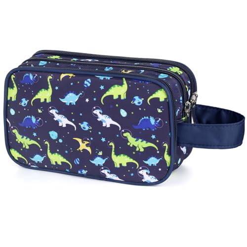 Dinosaur Kids Toiletry Bag for Boys, Travel Toiletry Bag for Little Young Boys Waterproof Hanging Wash Bag Toddler Traveling Toiletries, Navy
